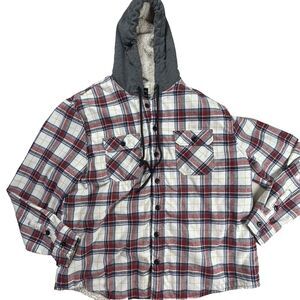 Distortion Shaket Mens Extra Large Plaid Hooded Jacket Outdoor Button Up XL